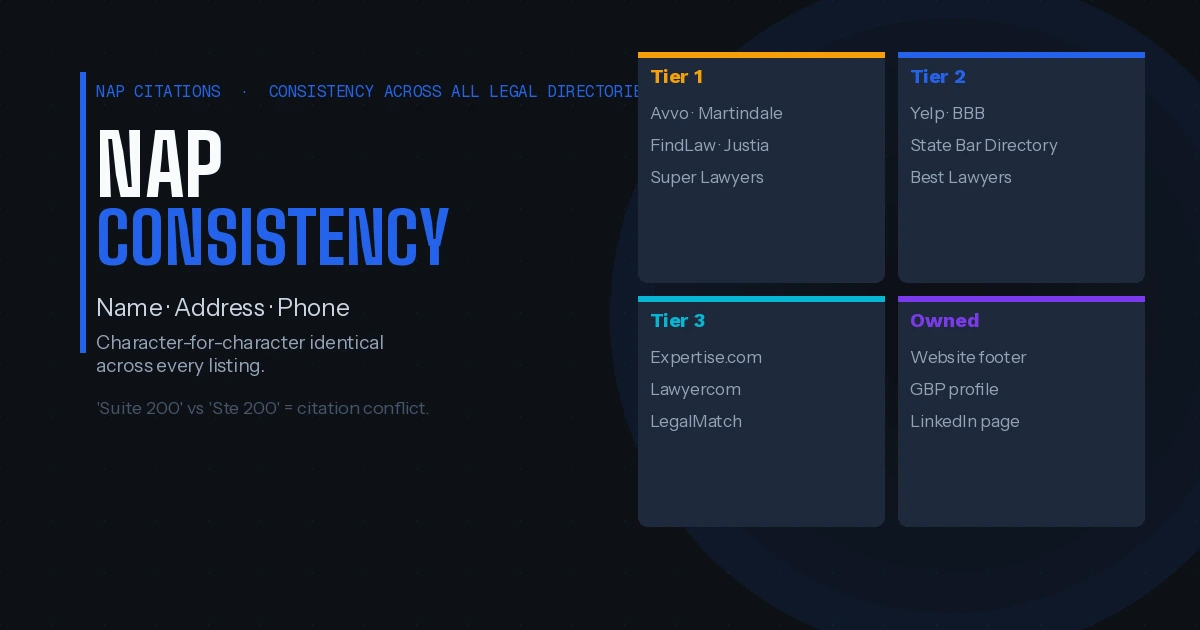 NAP consistency and legal citations - Avvo Martindale FindLaw 2026